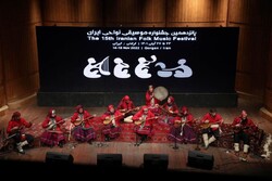 An Iranian group performs during the closing ceremony of the 15th Iran’s Regional Music Festival at Fakhreddin Asad Gorgani Hall in Gorgan on November 17, 2022.