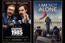 A combination photo shows posters for “Argentina, 1985” and “I Am Not Alone”.