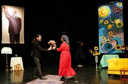 This file photo shows members of director Mohammad-Javad Habibi’s troupe performing “I Want to See Mioussov” at the Tehran Theater Complex. (Tiwall/Amir-Hossein Qasemi)