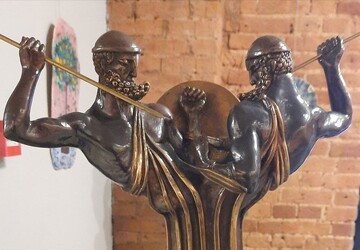 A sculpture by a Russian artist is on view during an exhibition at the Institute of Oriental Studies of the Russian Academy of Sciences in Moscow.