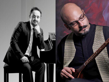 A combination photo shows Iranian musicians Mohammadreza Ajdari and Behdad Babai.