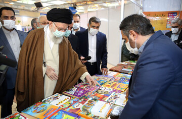 Leader of Islamic Revolution Ayatollah Seyyed Ali Khamenei visits the 34th Tehran International Book Fair at Imam Khomeini Mosalla on May 14, 2023. (Leader.ir)