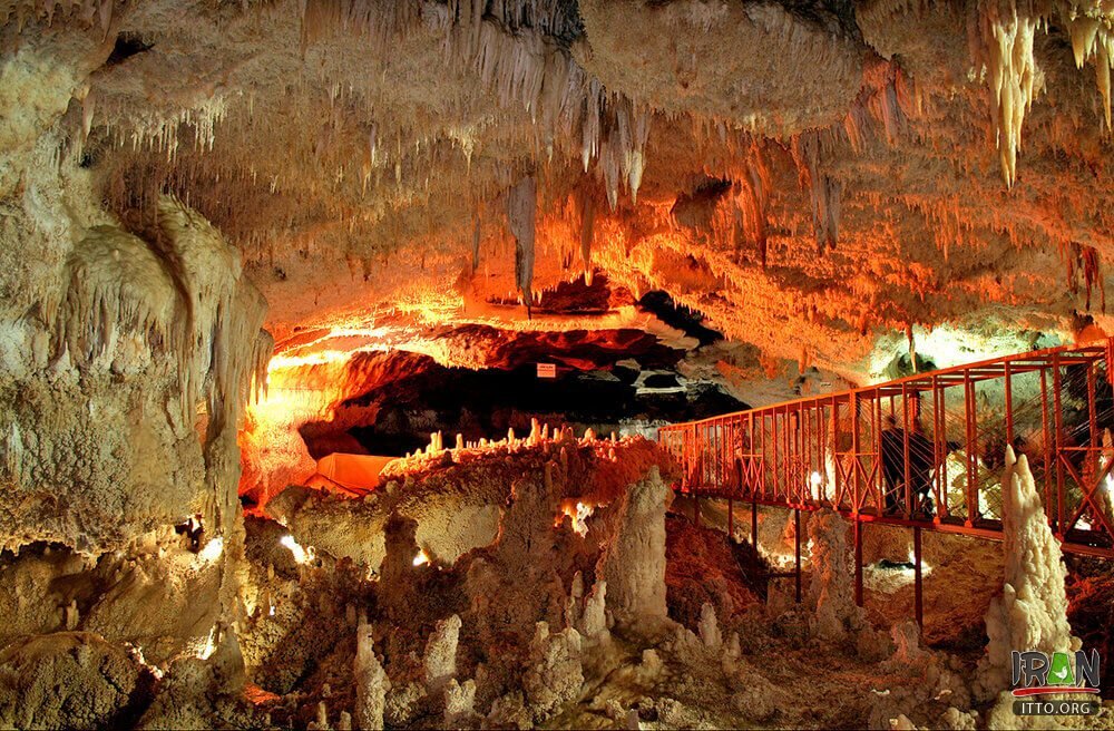 Visitors walk through the picturesque Katale-Khor cave in Zanjan province, west-central Iran. Jam-packed with natural crystals, the limestone cave is believed to date from the Jurassic era.