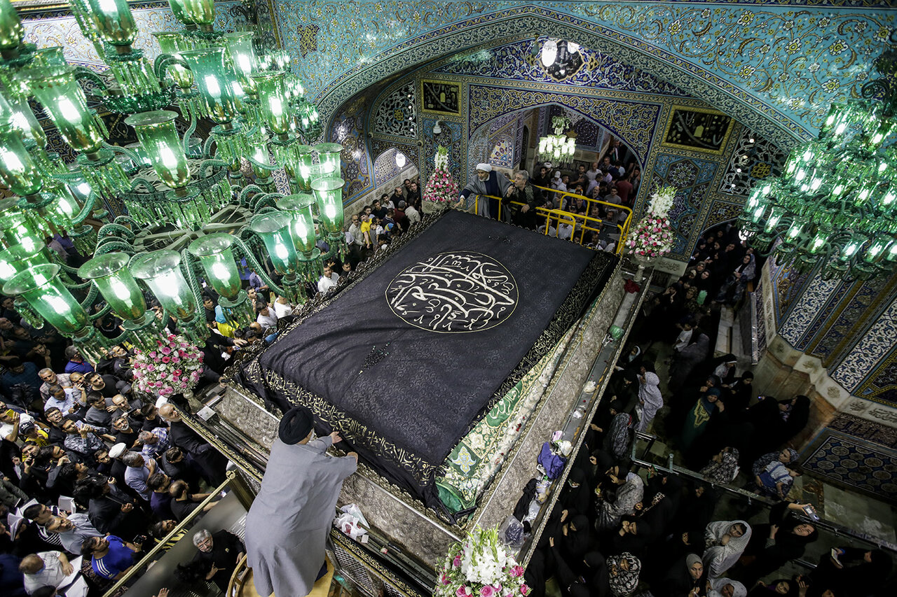Imam Reza shrine clad in black