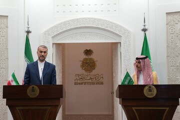 Iranian and Saudi FMs talk to reporters  in Riyadh