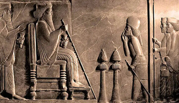 Detail from a bas-relief shows an Achaemenid king sitting on the throne with two silver incense burners of Persepolitan type standing on the front, ca. 487-480 BC. Formerly installed in the Treasury Room, Persepolis, the relief is now on show at the National Museum of Iran, downtown Tehran.