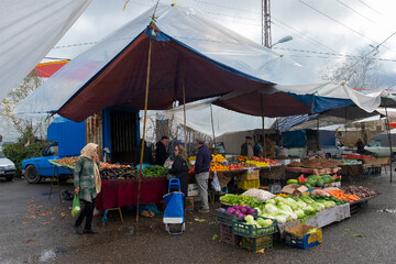 A colorful marketplace in Siahkal