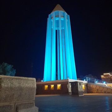 Avicenna Mausoleum illuminated blue in support of autism awareness