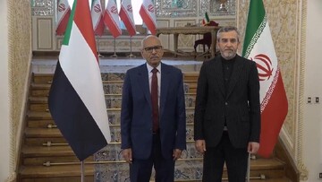 Sudan's FM (lef) is welcomed by Iran's acting FM