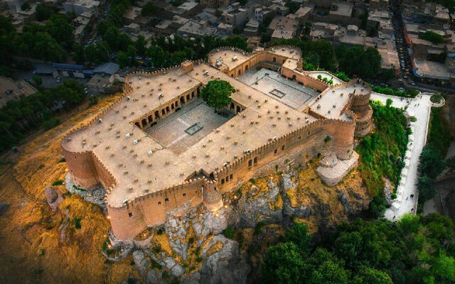 An aerial view of Falak-ol-Aflak, a Sassanid-era fortress located in Khorramabad, the capital of Lorestan province.