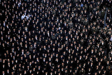 Ultra-Orthodox Jewish men protesting in Jerusalem, June 2024