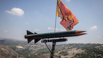 A missile monument erected after the 2006 war is seen on the roadside in Borj Kalawai, Lebanon.