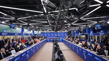 A general view of leaders attending the European Political Community Summit at the Puskas Arena, in Budapest on November 7, 2024