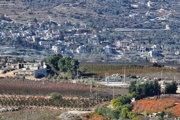 A drone view of buildings lying in ruin in Lebanon, next to the Israel-Lebanon border, following the ceasefire between Israel and Iran-backed group Hezbollah, as seen from Metula in northern Israel, D