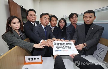 Lawmakers of the main opposition Democratic Party and other minor opposition parties submit a bill to impeach President Yoon Suk Yeol to the bills office at the National Assembly in Seoul on Dec. 4, 2