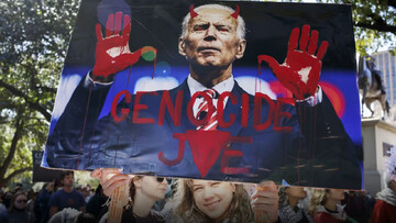 Biden is called “genocide Joe” for enabling Israel to commit war crimes and crimes against humanity in Gaza