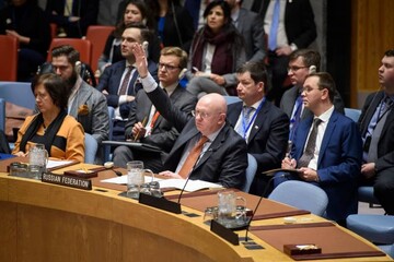 Russian Ambassador to the United Nations, Vasily Nebenzya, votes during the UN Security Council meeting in New York. Loey Felipe/UN Security Council Chamber/dpa