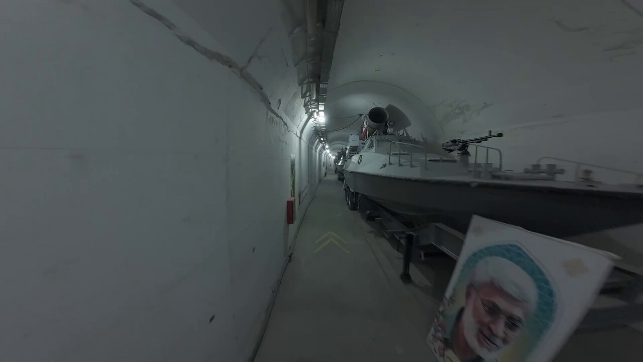 An Iranian fast attack craft (FAC) inside a newly unveiled underground naval base