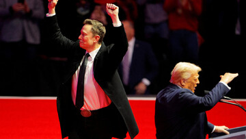 Elon Musk gestures during a rally for U.S. president-elect Donald Trump, the day before he is scheduled to be inaugurated for a second term, in Washington, U.S., January 19, 2025 Image by picture alli