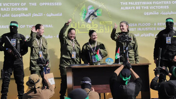 A scene of the release of Israeli female soldiers