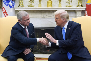 President Donald Trump greets Jordan's King Abdullah II in the Oval Office at the White House, Tuesday, Feb. 11, 2025, in Washington. (Photo/Alex Brandon) | AP