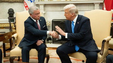 US President Donald Trump shakes hands with King Abdullah II of Jordan during a meeting in the Oval Office at the White House in Washington, DC, on 11 February 2025 (Saul Loeb/AFP)