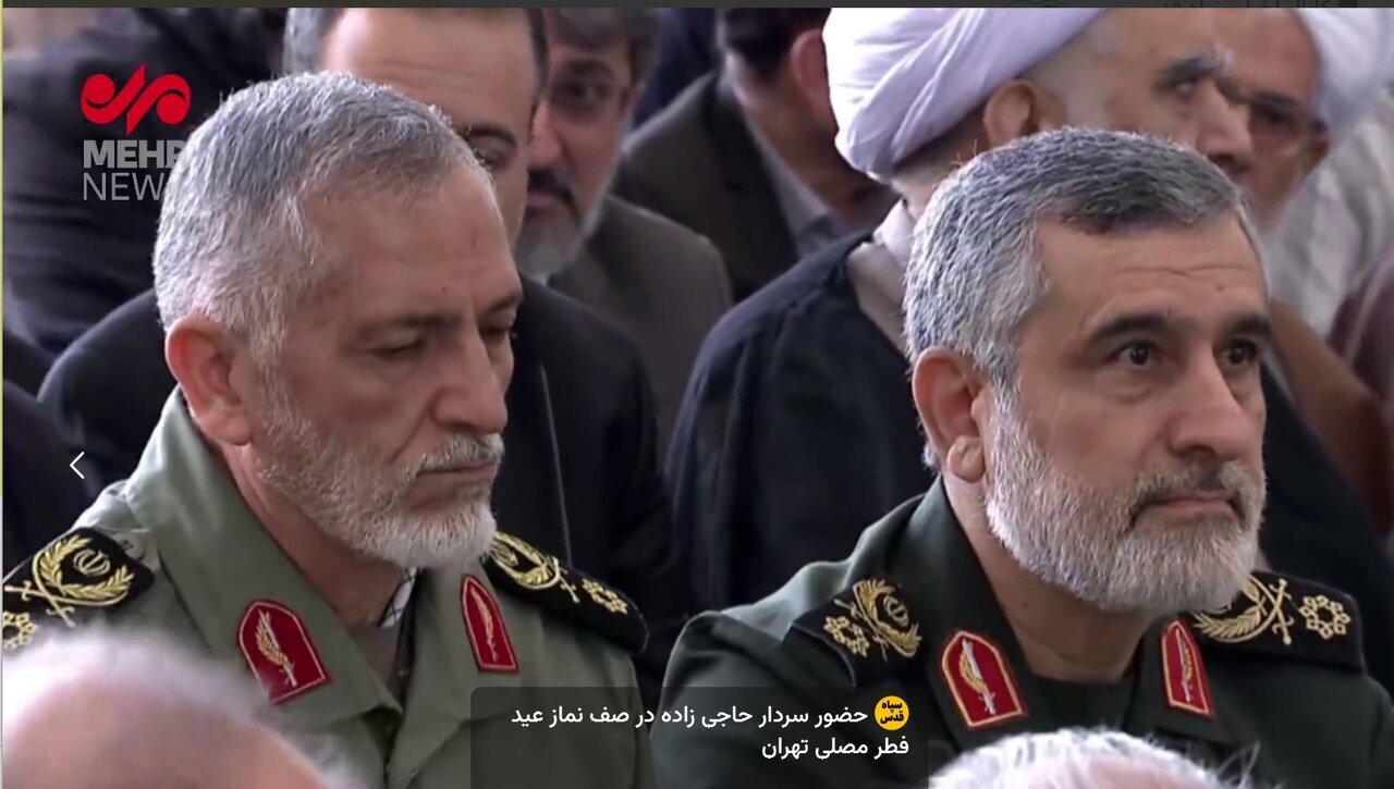 IRGC Aerospace Unit chief Hajizadeh (right) attending Eid al-Fitr ceremonies in Tehran