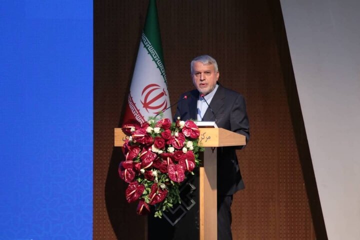 Iran’s tourism minister Seyyed Reza Salehi-Amiri addresses a Tehran ceremony on domestic travels during the Nowruz holidays, April 12, 2025.