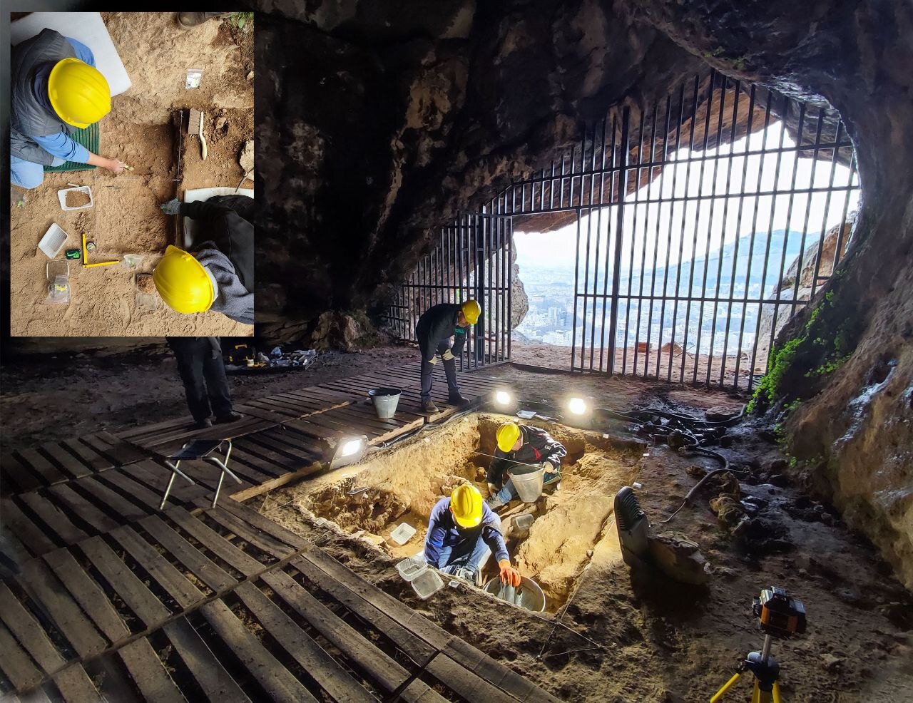 An archaeological team explores Ghamari Cave in Lorestan province, western Iran.