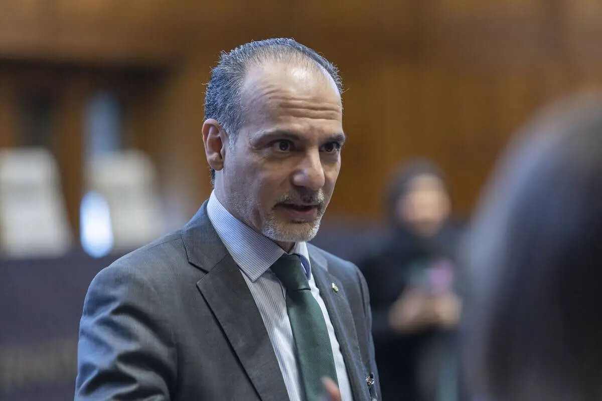 Ambassador Ammar Hijazi, Palestinian Assistant Minister of Multilateral Affairs attends the hearings at the International Court of Justice (ICJ) in The Hague, the Netherlands on February 26, 2024 [Nik