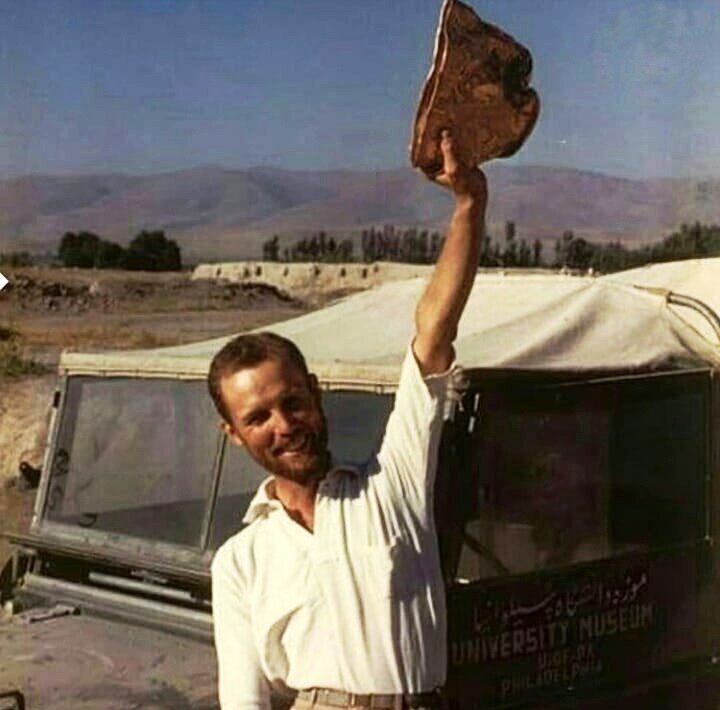 American archaeologist Robert H. Dyson holds the Golden Bowl of Hasanlu after its discovery in Naghadeh, northwest Iran, in 1958.