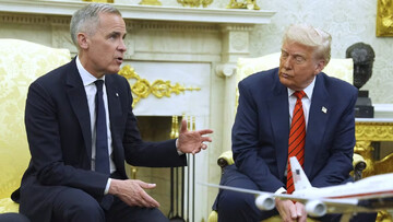 Canadian PM Mark Carney and Trump talking to reporters