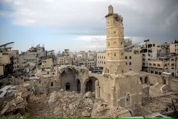 Gaza City’s Al-Omari Mosque, Gaza’s oldest mosque, damaged by Israeli bombardment on January 5, 2024. (Photo: AFP)