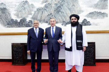 The foreign ministers of China, Pakistan and Afghanistan met on May 21, 2025, in Beijing [Handout/Ministry of Foreign Affairs, the People’s Republic of China]