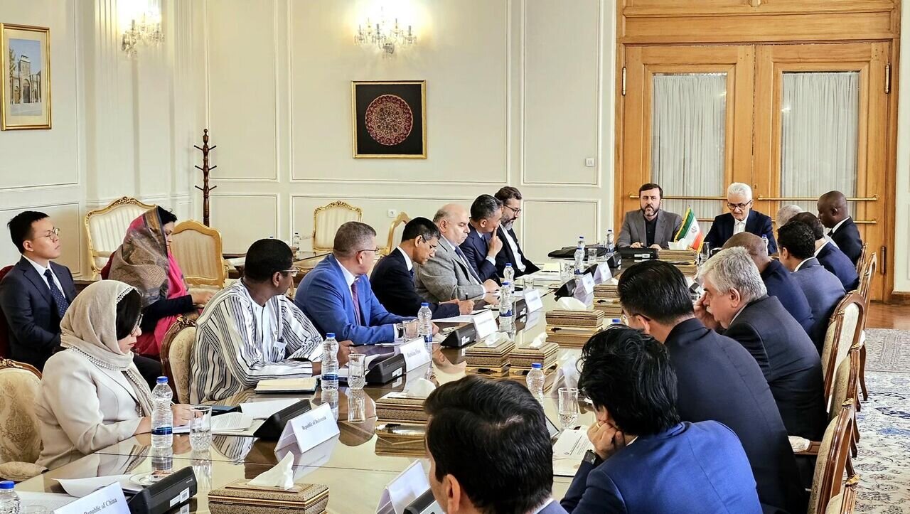 Deputy FM Gharibabadi addressing diplomats from the countries on the IAEA Board of Governors
