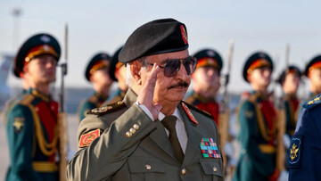 Khalifa Haftar at a Moscow military airfield on 26 September 2023 (General Command of the Libyan National Army/AFP)