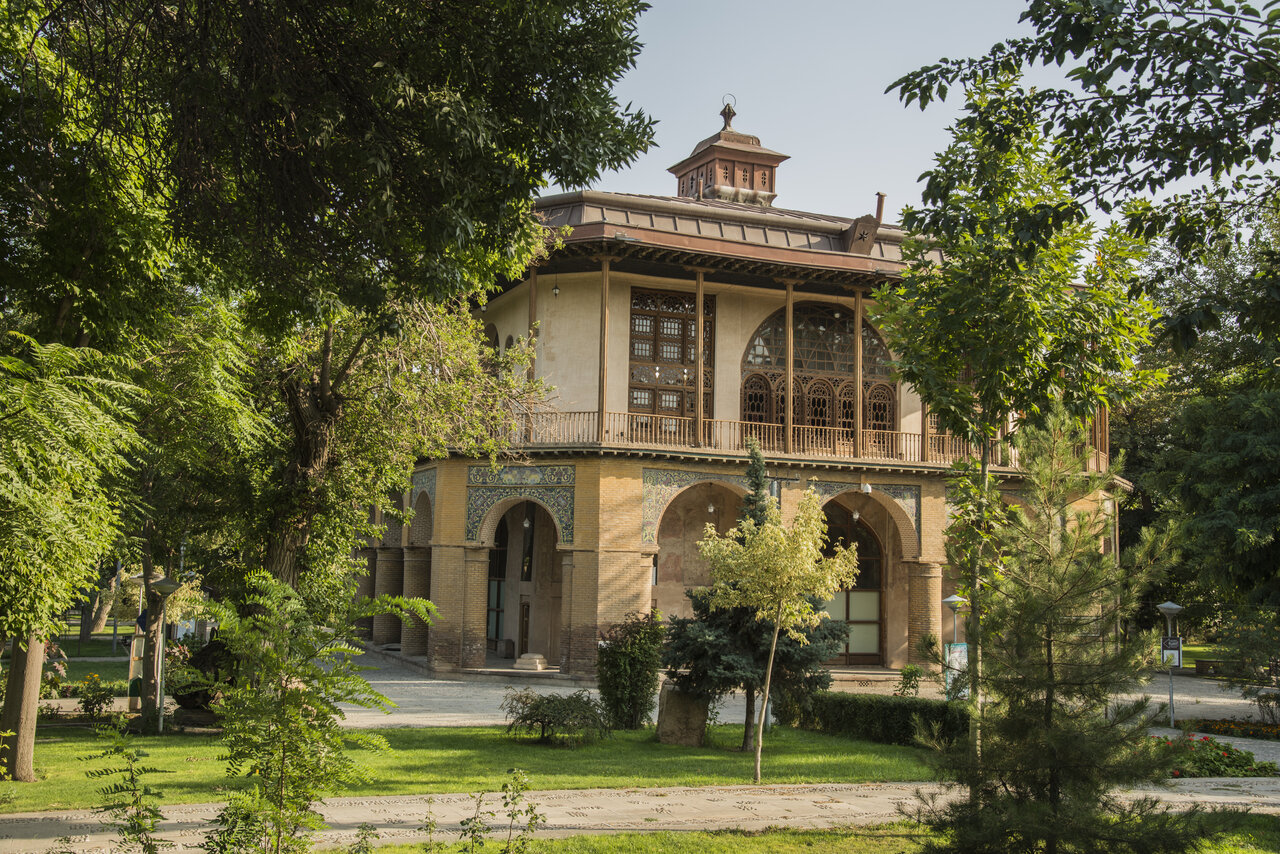A view of Chehel Sotun pavilion formed part of the Safavid palace complex in Qazvin