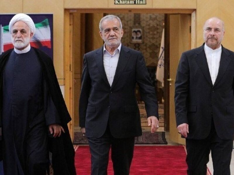 Iran’s president (center), parliament speaker (R), and Judiciary Chief (L)