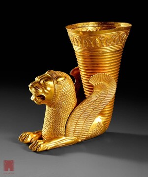Echoes of the past: gold rhyton in the form of a winged lion