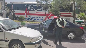 The photo shows the medical teams on standby, along with police forces, following a terrorist attack targeting the courthouse in Iran’s Sistan and Baluchestan Province, July 26, 2025