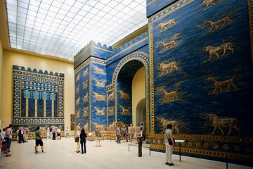 The reconstructed Ishtar Gate, displayed at the Pergamon Museum in Berlin, incorporates fragments from the gateway unearthed in Babylon in the early 1900s.