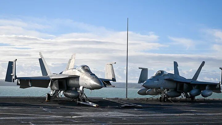 F-18 jet fighters were deployed off the Gulf of Venezuela on Tuesday. (Finnbarr Webster/Getty Images)