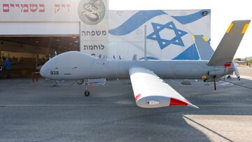 A Hermes 900 drone at the Palmachim Air Force Base near the city of Rishon Lezion, occupied territories, July 5, 2023 (Reuters)