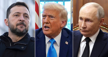 Volodymyr Zelensky in Ukraine, Feb. 2025, Donald Trump in Washington, Feb 2025, and Vladimir Putin in Moscow, Feb. 2025 (AP/Reuters/EPA-EFE/Shutterstock)