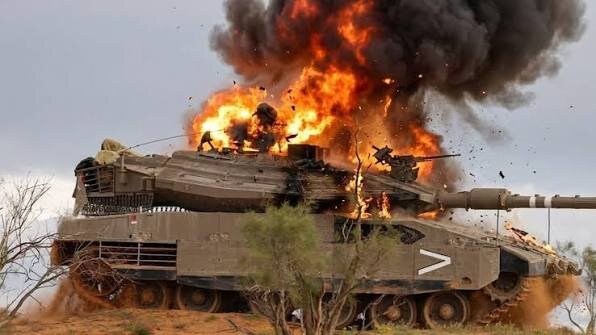 The Israeli tanker is in flames