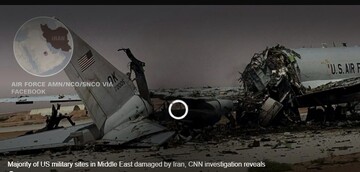 The photo of a destroyed US E-3 Sentry airborne warning and control system (AWACS) aircraft in an American airbase in Saudi Arabia