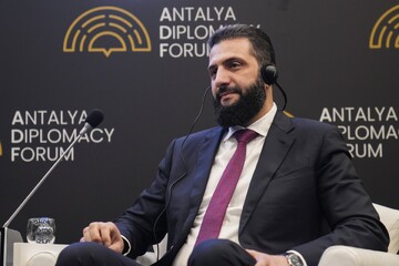 Syrian President Ahmed al-Sharaa participating in the Antalya Diplomacy Forum