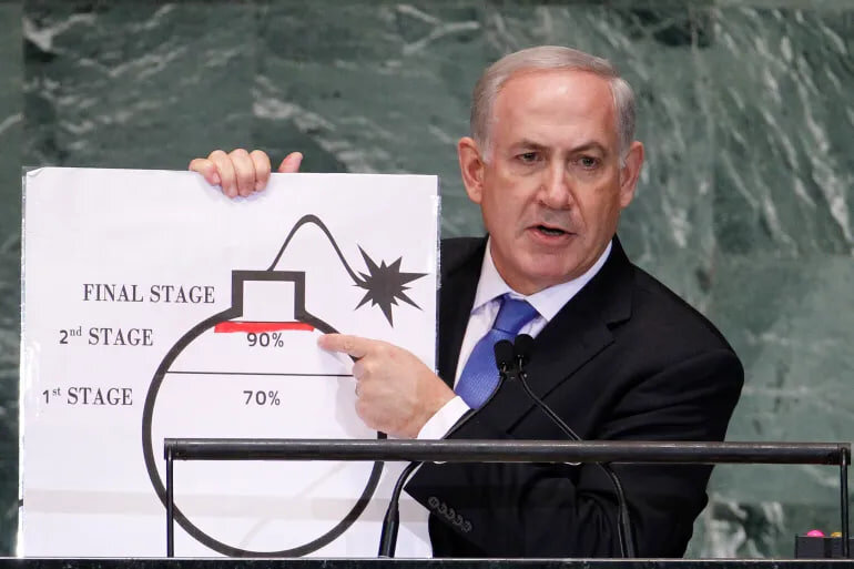 Bibi's scandalous drawing of a nuclear bomb by Iran at the annual UN meeting in Sept. 2012