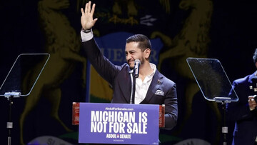 US Democratic Senate candidate from Michigan Abdul El-Sayed addresses supporters at his election night event at The Majestic Theatre in Detroit, Michigan, on 4 August (AFP/Jeff Kowalski)